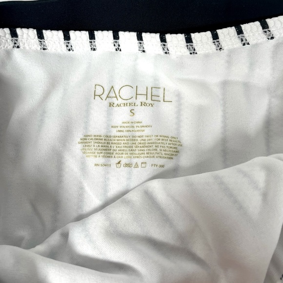 High Waisted Swim Bottoms Size Small Black and White Stripes Belted - Picture 3 of 4